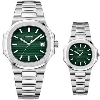 ĐỒNG HỒ CHÍNH HÃNG FUNMEI COUPLE F8020 DÂY THÉP BẠC MAT VUÔNG FULLBOX TEM