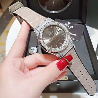 ĐỒNG HỒ COUPLE CAO CẤP HULOT HAI VIỀN HỘT DÂY DA MÁY CƠ