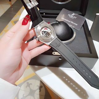 ĐỒNG HỒ COUPLE CAO CẤP HULOT HAI  VIỀN HỘT DÂY DA MÁY CƠ