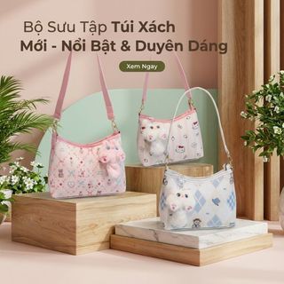 TÚI XÁCH NỮ DA PU HỌA TIẾT ĐÁNG YÊU TẶNG MÓC TREO SAO BÔNG W774 - WINNIE HOUSE