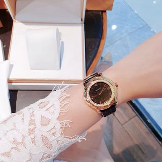 ĐỒNG HỒ NỮ CAO CẤP VERSEC DV25 DÂY DA ĐEN VIỀN HỘT