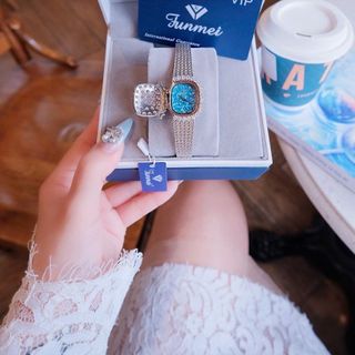 ĐỒNG HỒ NỮ CHÍNH HÃNG FUNMEI FL109 DÂY THÉP LƯỚI MĂT VUÔNG MỞ NẮP FULLBOX