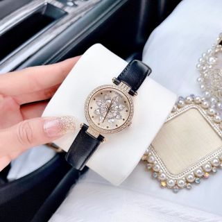 ĐỒNG HỒ NỮ CHÍNH HÃNG GUECC MẶT ĐÁ PHA LÊ HOA DÂY DA FULLBOX