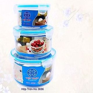 Bộ 3 Hộp Đựng Thực Phẩm Hình Tròn Việt Nhật, Hộp lạnh Trữ Thực Phẩm ( 6536) A1362