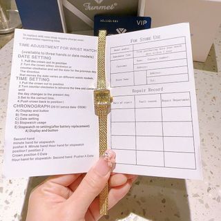 ĐỒNG HỒ NỮ CHÍNH HÃNG FUNMEI FL2108  MẶT VUÔNG DÂY LƯỚI VÀNG FULLBOX