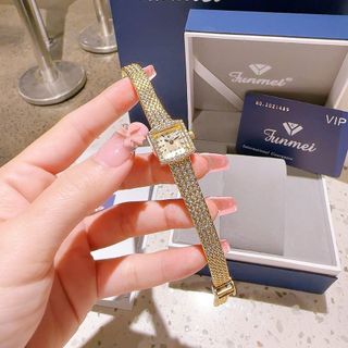 ĐỒNG HỒ NỮ CHÍNH HÃNG FUNMEI FL2108  MẶT VUÔNG DÂY LƯỚI VÀNG FULLBOX