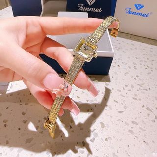 ĐỒNG HỒ NỮ CHÍNH HÃNG FUNMEI FL2108  MẶT VUÔNG DÂY LƯỚI VÀNG FULLBOX