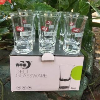 Bộ 6 Ly Thủy Tinh Uống Rượu 34ml Cao Cấp, Ly uống Rượu đế dày Wine Glass A1413