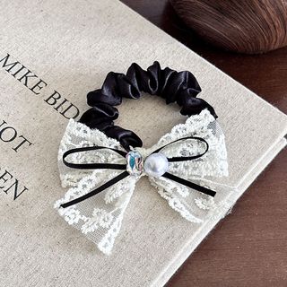 Dây buộc tóc nơ ren đen