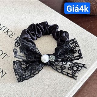 Dây buộc tóc nơ ren đen