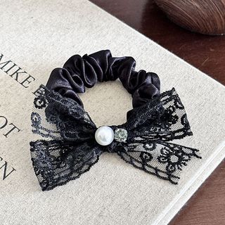 Dây buộc tóc nơ ren đen