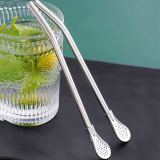 Ống hút tích hợp thìa khuấy ăn trái cây uống nước ép hoa quả có thể tháo rời đầu thìa A1212