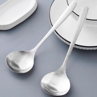 Thìa canh bằng thép không gỉ gia dụng cán dài thìa lẩu đầu to tròn ăn cháo súp A1135