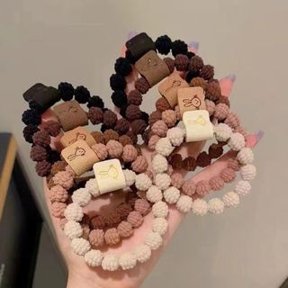 Bộ dây buộc tóc scrunchie hạt bông xốp phối màu nude