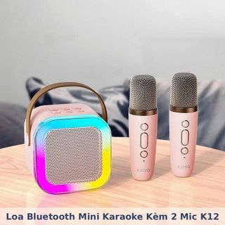 LOA BLUETOOTH MINI KARAOKE KÈM 2 MIC K12 KHÔNG DÂY