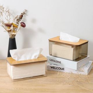 Hộp Đựng Khăn Giấy Trong Suốt Nắp Gỗ Khay Đựng Giấy Ăn Sang Trọng A1562
