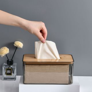 Hộp Đựng Khăn Giấy Trong Suốt Nắp Gỗ Khay Đựng Giấy Ăn Sang Trọng A1562