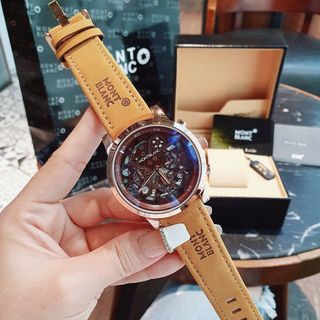 SIÊU RẺ ĐỒNG HỒ NAM TRUNG CẤP MONBLAN DÂY DA MẶT CHONOGRAP CHẤM ĐEN