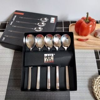 Hộp 5 Thìa Inox Cán Dài Cao Cấp, Set 5 Muỗng Inox A1761