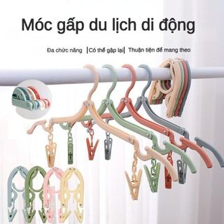 Móc Nhựa Treo Quần Áo Gấp Gọn Kèm 2 Kẹp Treo Tất Vớ Du Lịch Dã Ngoại Công Tác A2022
