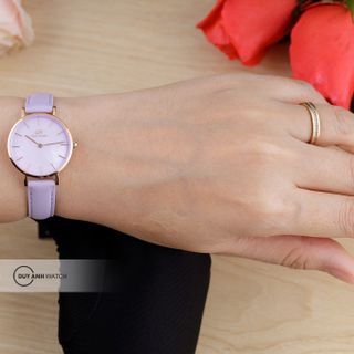 ĐỒNG HỒ NỮ CAO CẤP DANIEL W PETITE LAVENDER  DÂY DA MẶT TRÒN TÍM FULLBOX TEM