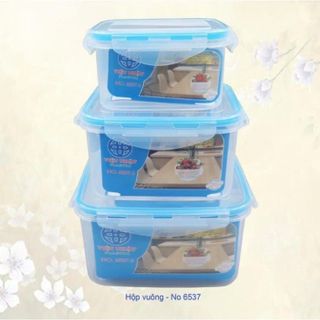 Bộ 3 Hộp Đựng Thực Phẩm Hình Vuông Việt Nhật, Hộp Nhựa Đựng Thức Ăn Bỏ Tủ lạnh ( 6537) A1662