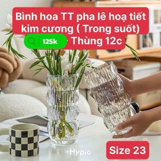 Bình hoa thủy tinh pha lê họa tiết kim cương trong suốt