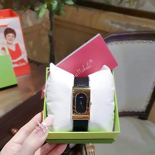 ĐỒNG HỒ NỮ CHÍNH HÃNG MISALI DÂY DA MẶT CHỮ NHẬT NIỀNG VÀNG FULLBOX