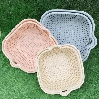 Bộ Rổ Kèm Chậu 2 Lớp Nhựa Vuông Việt Nhật Rửa Rau Củ Trái Cây Cứng Cáp Siêu Bền (3288-3289-3290) A2711
