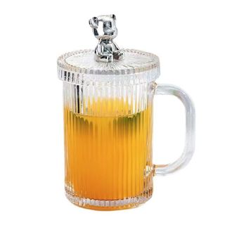 Ly Uống Nước Thủy Tinh Nắp Gấu Kèm Ống Hút Sang Trọng A2841