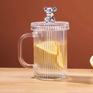 Ly Uống Nước Thủy Tinh Nắp Gấu Kèm Ống Hút Sang Trọng A2841