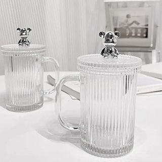 Ly Uống Nước Thủy Tinh Nắp Gấu Kèm Ống Hút Sang Trọng A2841