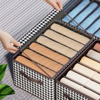 Hộp Đựng Quần Áo 9 Ngăn Sọc Caro Có Nắp Đậy Tiện Lợi 41x25x20CM A2571