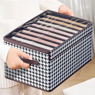 Hộp Đựng Quần Áo 9 Ngăn Sọc Caro Có Nắp Đậy Tiện Lợi 41x25x20CM A2571