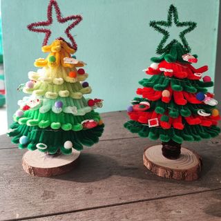 Cây thông noel hamemade cao 15cm kèm đèn chớp nháy