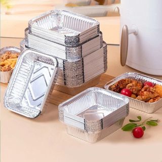 Sét 10 Khuôn Bạc Nướng Hình Chữ Nhật Khay Giấy Bạc Đựng Thực Phẩm Lót Nồi Chiên Tiện Lợi A2243