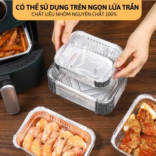 Sét 10 Khuôn Bạc Nướng Hình Chữ Nhật Khay Giấy Bạc Đựng Thực Phẩm Lót Nồi Chiên Tiện Lợi A2243