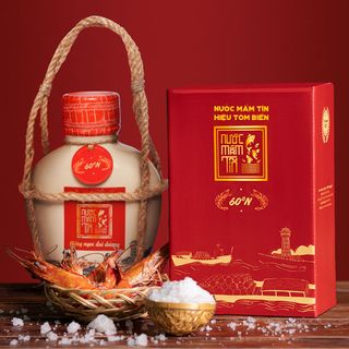 [Tặng Sốt muối chấm] Combo 2 BÌNH GỐM gồm Tôm biển 60N 500ml và Cá cơm vàng 60N 500ml Nước mắm Tĩn