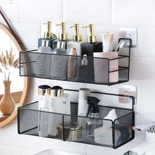 Kệ phòng tắm tối giản kiểu Nhật, giá đựng sữa tắm, bàn trang điểm, giỏ treo nhiều móc dung tích lớn A2743