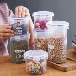 Hũ nhựa trong suốt đựng thực phẩm hũ đựng sữa hạt bột ngũ cốc nhà bếp, hũ đựng đồ ăn đủ để lạnh A2822