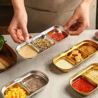 Khay Đựng Gia Vị Nước Chấm Inox 3 Ngăn Siêu Kháng Khuẩn A3532