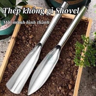 Xẻng làm vườn inox, xẻng thép trắng tay cầm mini