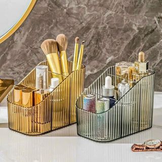 Hộp Đựng Mỹ Phẩm Trong Suốt 3 Ngăn Khay Đựng Cọ Trang Điểm A3342