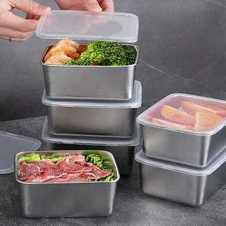 Hộp Đựng Thực Phẩm Tủ Lạnh Hợp Kim Inox 304 Có Nắp Đậy Đa Năng A4331