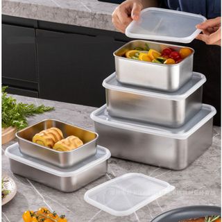 Hộp Đựng Thực Phẩm Tủ Lạnh Hợp Kim Inox 304 Có Nắp Đậy Đa Năng A4331