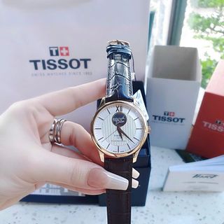 ĐỒNG HỒ NAM SIÊU CẤP TIXOT DÂY DA MÁY CƠ MẶT TRẮNG VIỀN ĐỒNG SAPHIRE FULLBOX