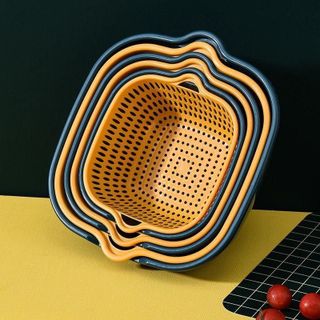 Combo Rổ 6 Món, Rổ Nhựa Chậu Ráo Nước Hai Lớp Đựng Rau, Hoa Quả ( Rổ Vàng- Chậu Xanh) A4621