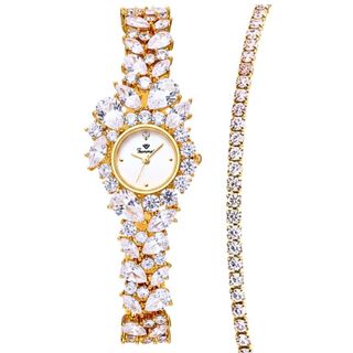 SET ĐỒNG HỒ NỮ CHÍNH HÃNG FUNMEI F2053 ĐÍNH SWAROSKI KÈM DÂY CHUYỀN FULLBOX