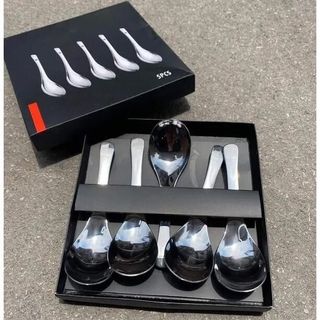 Hộp 5 Thìa Canh Soup Inox, Bộ 5 Muỗng ăn cơm đầu tròn sang trọng A3961