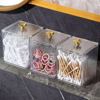 Hộp Trong Suốt Đựng Bông Tẩy Trang,  Bông Ngoáy Tay, Đựng Son Môi, Đồ Trang Điểm Cao Cấp Có Nắp A3241